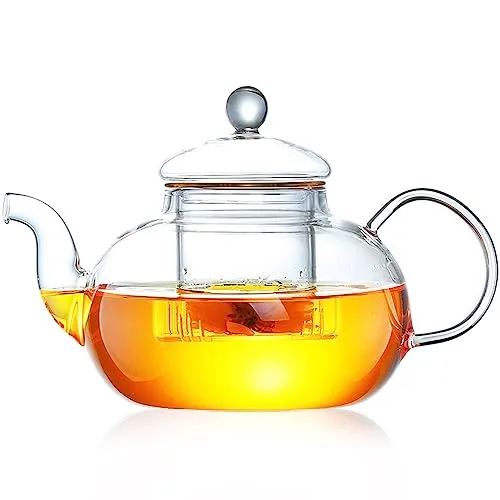 Teekanne Glas,kleine Teekanne mit Herausnehmbarem Teesieb Glas Hitzefest und Mikrowellenbeständig zur Zubereitung von Losen Tees, 400ml