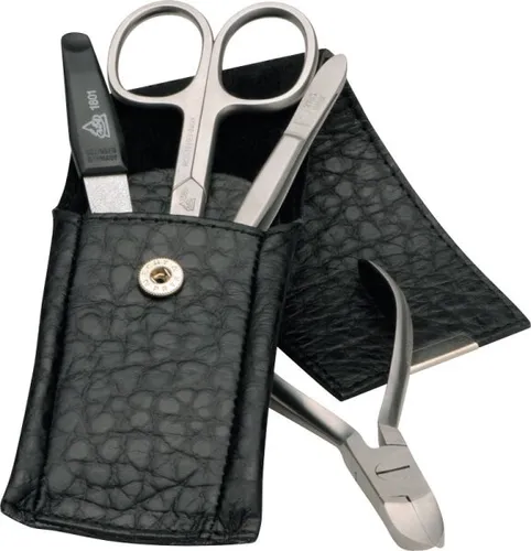 Erbe Collection vierteiliges Manicure Set im Lederetui schwarz