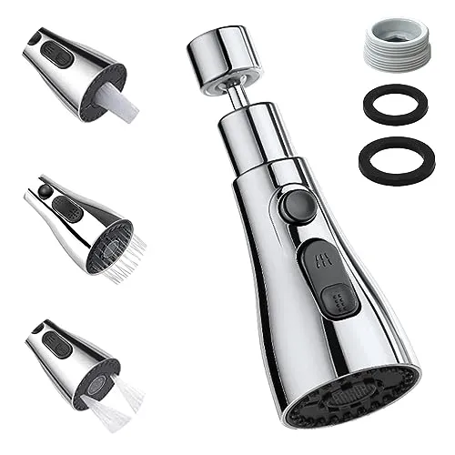 YDHfdc Wasserhahn Ersatz Brausekopf 360°Drehbare 3 Modi Schwenkbar Wasserhahn Aufsatz Brausekopf Küchenarmatur mit Adapter für FM22 Küchenarmatur Sprühkopf (Silber)