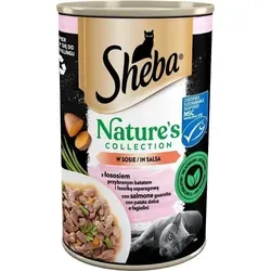 SHEBA Nature's Collection Nassfutter Lachs & Süßkartoffeln 12x400 g - Katzenfutter, getreidefreies Gourmetfutter mit Lachs und Süßkartoffeln, ideal für erwachsene Katzen, glutenfrei und vollwertig.