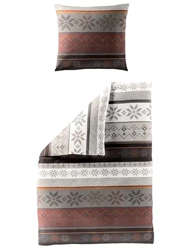 Bierbaum Biber Bettwäsche 3751 Sterne Streifen Farbe: Marone 100% Baumwolle 155x220 + 80x80 cm