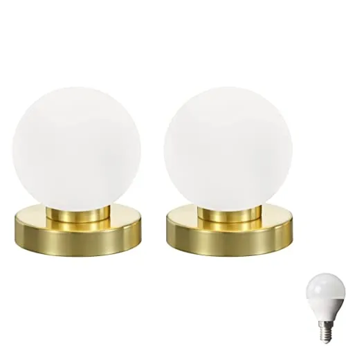 2er SET Kugel Touch Tischleuchte LED Nickel Büro Sideboard Wohnzimmer Schlafzimmer Beistelltisch Fensterbank Beistelltischlampe Nachttischlampe Tischlampe (2er Set Tischleuchte Incl. Led gold)