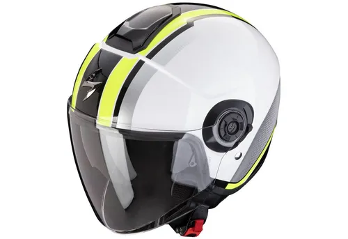 Scorpion Exo-City II Vel Weiss / Neon-Gelb S - Motorradhelm mit modernem Design, hervorragendem Schutz und Komfort. Aus hochwertigem Polycarbonat, mit klappbarem Speedview®-Sonnenvisier und waschbarem Kwikwick® C-Innenfutter für optimale Feuchtigkeitsregulation.