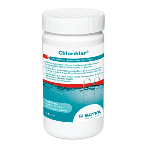 BAYROL Chloriklar 1,0 kg Schwimmbad Pool Chlor Tabs Chlortabs Dose 1Kg 20g