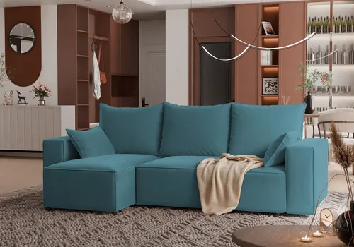 4ALLHOME Ecksofa mit Schlaffunktion TOBI, Couch, Sofa mit Bettkasten, Eckcouch, L-Form Velo 631 Ocean
