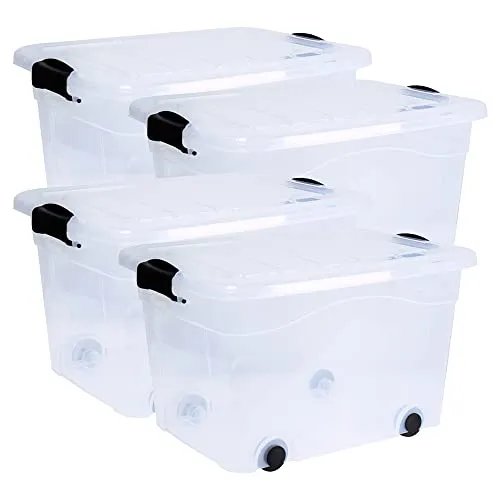 Aufbewahrungsbox 20l 4er Set Anzio mit Rollen - Aufbewahrungsbehälter mit Deckel, robust und strapazierfähig, schützt Inhalt vor Schmutz und Feuchtigkeit – ideal für Kinderzimmer, Büro und Werkstatt.