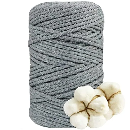 DXRPO Makramee Garn 5mmx100m, Baumwollgarn Makramee, Macrame Cord für DIY Makramee Wandbehang, Makramee Blumenampel, Weihnachten Deko, Geschenke für Gute Freunde, Pflanze Aufhänger Boho Deko,Grau
