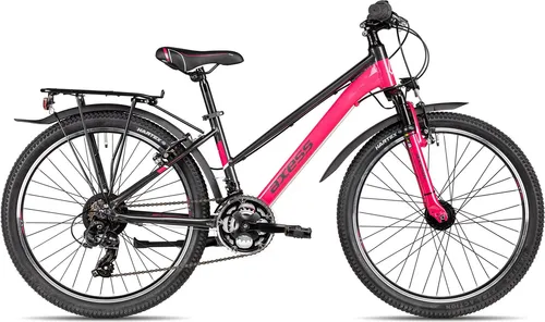 Axess Adventure 18 24 Kinderfahrrad 24 Zoll Rosa - Das Axess Adventure 18 24 ist das ideale Kinderfahrrad für junge Fahrer ab 8 Jahren. Mit 18-Gang Shimano Kettenschaltung, LED-Beleuchtung und profilierten Reifen bietet es Komfort und Sicherheit für spannende Ausflüge.