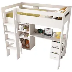 Odikalo Kinderbett Hochbett Jugendbett USB Schreibtisch Schrank Treppe Stauraum 90x200cm weiß