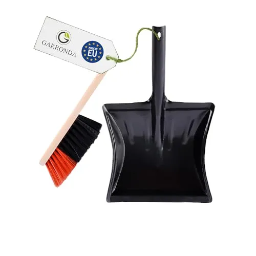 Garronda Kehrschaufel Set mit komplett aus Metall gefertigter Schaufel und Handfeger aus Holz und Synthetik Kehrbesen für Haushalt GD-0172 (Schwarz/Orange + Schwarz)