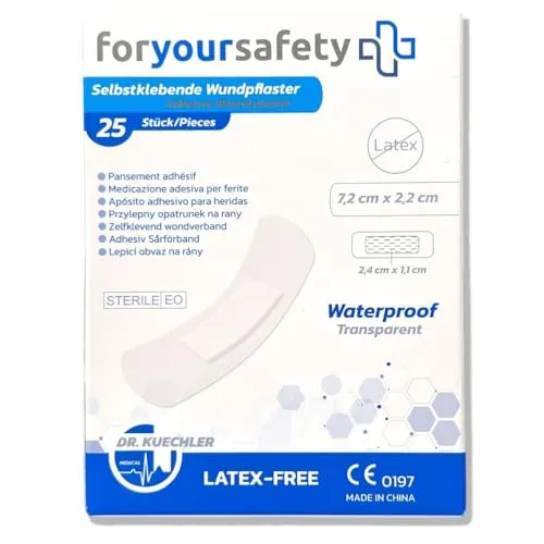FORYOURSAFETY Wundpflaster steril, wasserfest, 7,2 x 2,2 cm, latexfrei, schützt bei Schnittwunden & Kratzern, Pflaster einzeln verpackt, Größen Wundpflaster:6x7cm (50er Pack)