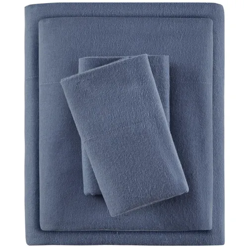 Sleep Philosophy True North by Kuscheliges Flanell-Bettwäsche-Set, 100% Baumwolle, Bedruckt, Tiere, Sterne, niedlich, ultraweich, für kaltes Wetter, voll, blau, einfarbig, 4-teilig