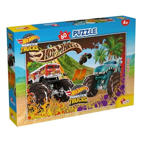 Lisciani - HOT WHEELS Puzzle - 60 Teile - Für Kinder ab 4 Jahren - 35x50cm - Puzzle mit Monster Trucks und wagemutigen Stunts - Action und Geschwindigkeit - Entwickelt Reflexion und Geschicklichkeit