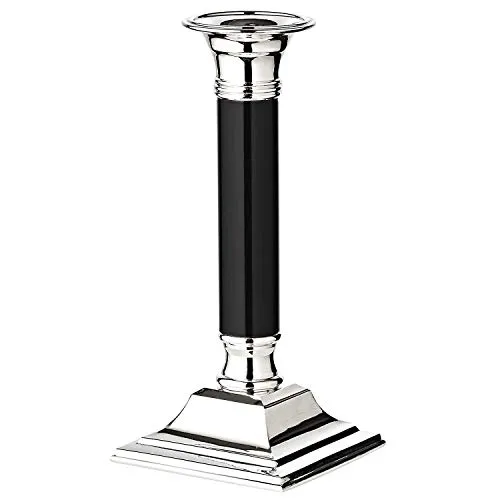 Brillibrum Design Kerzenleuchter versilbert anlaufgeschütz Kerzenständer mit schwarzem Schaft Kerzenhalter für Stabkerzen Höhe 18cm