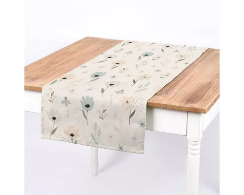 SCHÖNER LEBEN. Tischläufer SCHÖNER LEBEN. Tischläufer Pastell Blumen ecru mintgrün vanille, handmade