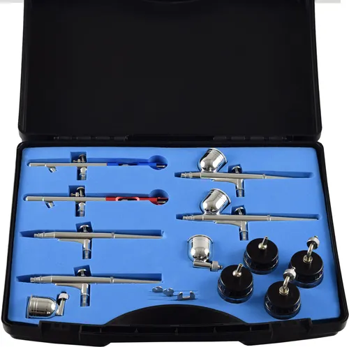 Agora-Tec® Airbrush Pistolen Set AT-AS-01 - 15-tlg. Airbrush-Pistolen Set für kreative Anwendungen wie Modellbau und Tattoos, mit Double-Action-Technik für präzise Farb- und Luftkontrolle.
