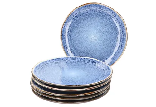MamboCat Frühstücksteller 6er Set Dessert-/Kuchenteller 22cm Santorini reactive glaze blau