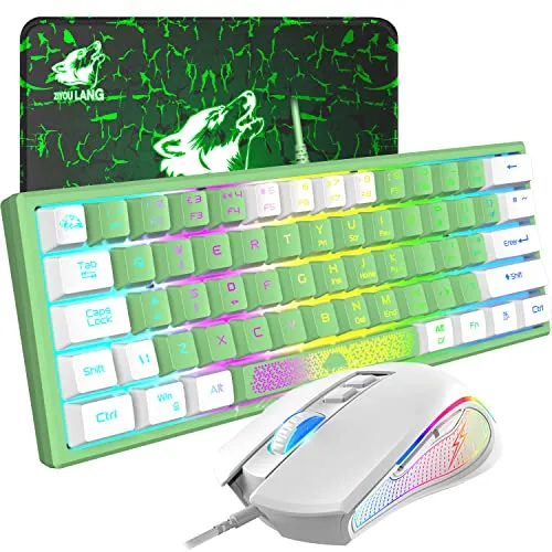 ZIYOU LANG Pc Tastatur Maus mit Kabel, mäuse, tastaturen & eingabegeräte, Gaming-Tastatur-Maus mechanische Feel, Tastatur Maus bis zu 3600 DPI, optische 7 Tasten PC, Laptop, Computer, Grün