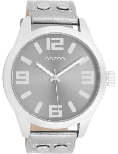 Oozoo Armbanduhr UOC1082A - Damen Analog-Quarzuhr in Silber - Armbanduhren für Damen mit hochwertigem Miyota Quarzwerk, extra großem 46mm Gehäuse und stylish metallic silbernem Lederarmband. Perfekt für modebewusste Frauen!