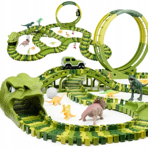 Dinosaurier-Rennstrecke 260-teiliges Auto-Set mit Tunnel und Brücke