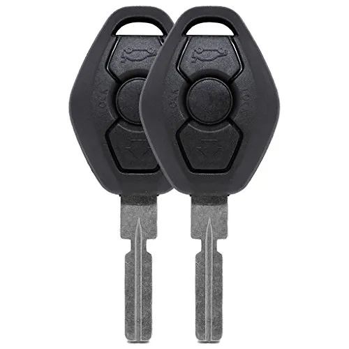 Auto Schlüssel Funk Fernbedienung 2X Gehäuse 3 Tasten + 2X fest eingegossener Rohling HU58 für BMW