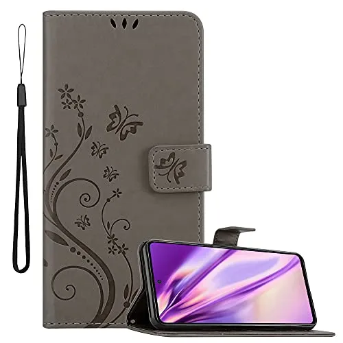 Cadorabo Hülle kompatibel mit Samsung Galaxy A52 (4G / 5G) / A52s Blumen Design aus Kunst Leder Flip Klappbare Magnetische [Kartenfächern] Cover Hülle für Galaxy A52 (4G / 5G) / A52s Tasche in Grau