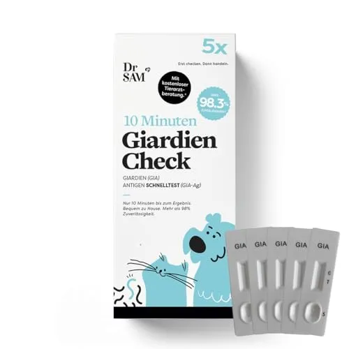Dr. SAM Giardien Schnelltest für Hunde und Katzen - inklusive Tierarzt-Beratung, 5 Giardien-Tests für zuhause, bei Darmparasiten und Durchfall, schnelles Ergebnis und hohe Zuverlässigkeit