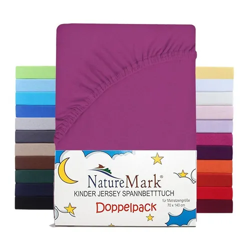NatureMark Spannbettlaken Jersey Spannbetttuch, 100% Baumwolle, Gummizug: rundum, (2 Stück), Kinder Spannbetttuch, für Baby-/Kinderbett, 70x140 cm, Pink