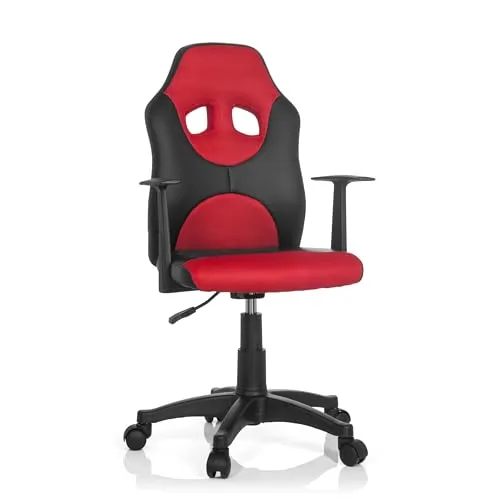 hjh OFFICE 670820 Kinder-Drehstuhl Kid Game AL - Höhenverstellbarer Kinderschreibtischstuhl im sportlichen Rennsport-Design, ideal für Kinder von 110-160 cm; robust, pflegeleicht und mit lastabhängig gebremsten Rollen für Sicherheit.