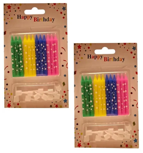Tortenkerzen Set mit Haltern Geburtstag Kerzen Kuchenkerzen in 4 Farben Mix 24 x