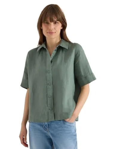 Cecil Damen Kurzarm Hemdbluse – Leinenkomfort für den Sommer - Stylische Kurzarmbluse aus hochwertigem Leinen, ideal für warme Tage. Perfekt kombinierbar für einen lässigen Look.