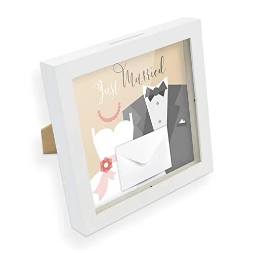 itenga Geldgeschenk I Spardose I Brautpaar Just Married Hochzeit I Gutschein I Bilderrahmen zum Befüllen I Geschenkverpackung I inkl. Einleger und Briefumschlag zum Dekorieren