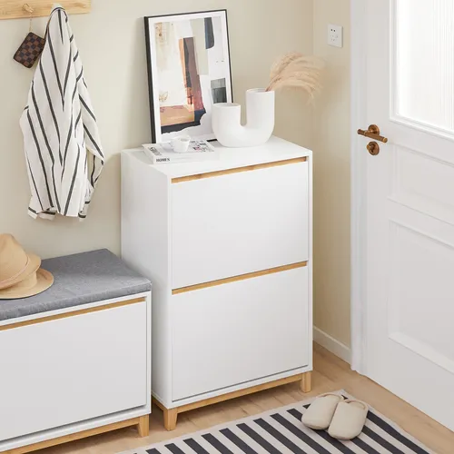 SoBuy Schuhkipper FSR193 – Schuhschrank mit 2 Klappen in weiß von SoBuy