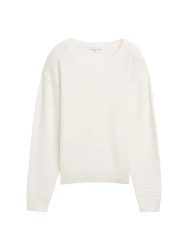 TOM TAILOR Denim Strickpullover mit Rippbündchen - Strickpullover für vielseitige Styles, aus angenehmem Baumwollstoff und mit Rippbündchen für perfekten Sitz. Ideal für schicke Büro-Outfits oder lässige Looks.