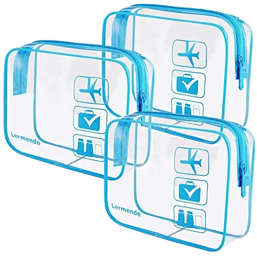 Stück Lermende durchsichtige Make-up-Tasche, TSA-zugelassene Kosmetiktasche für Frauen, durchsichtige Make-up-Taschen, Toiletry Bag–Blau 3
