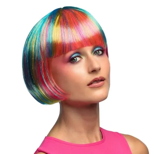 Boland 87501 - Perücke Pebbles, buntes Kunsthaar, Bob, Frisur, Neon-Farben, Disco, Regenbogen, Kostüm, Karneval, Mottoparty