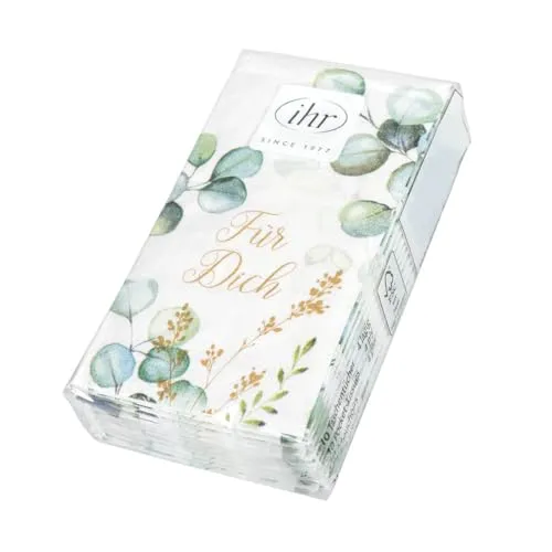 Papiertaschentücher mit Eukalyptus-Motiv und Schriftzug