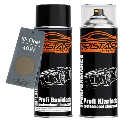 TRISTARcolor Autolack Spraydosen Set für Opel 40W Gris Pepper Dust Metallic Basislack Klarlack Sprühdose 400ml