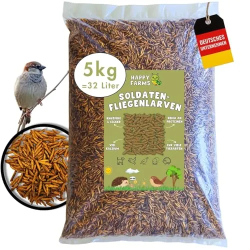 Getrocknete Soldatenfliegenlarven – Mehr Kalzium als Mehlwürmer! 5kg Insektenfutter für Wildvögel, Fische & Igel