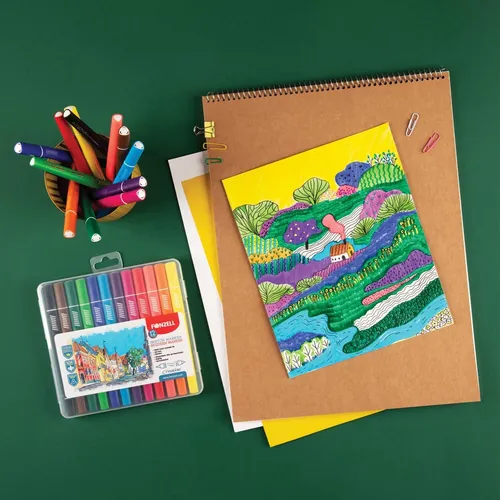 Fonzell Skizzen-Marker 12 Farben – Doppelseitig, Wasserbasis, Flex Spitze