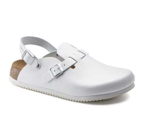 Birkenstock Clog Kay Superlauf, weiß Pantolette - Pantoletten mit rutschhemmender Superlaufsohle, ideal für empfindliche Füße und medizinische Berufe. Flexibles Naturleder sorgt für optimalen Tragekomfort und Atmungsaktivität.