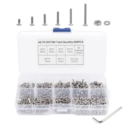 VMUTGA 660 Stück M2 Schrauben Muttern und Unterlegscheiben Set, M2 Edelstahl Innensechskant Sechskantschrauben Gewindeschrauben und Muttern Sortiment Kit mit Schraubenschlüssel und Aufbewahrungsbox