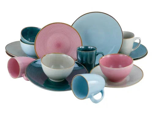 CreaTable 22506 COSY DAY 16-teiliges Geschirrset - Tafelservice für 4 Personen, spülmaschinen- und mikrowellengeeignet, mit modernem Spiraldekor und gemütlichem Flair in dezenten Farben.