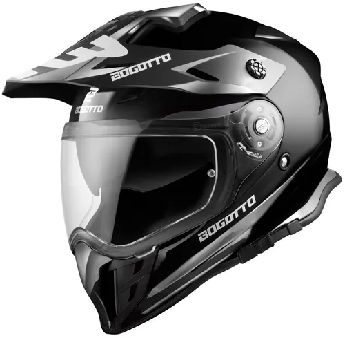 Bogotto V331 Enduro Helm, schwarz, Größe M für Männer - Motorradhelm mit hochresistenter Thermoplastik-Außenschale und klarem Visier. Ideal für Enduro-Fahrer, bietet Sicherheit und Komfort.