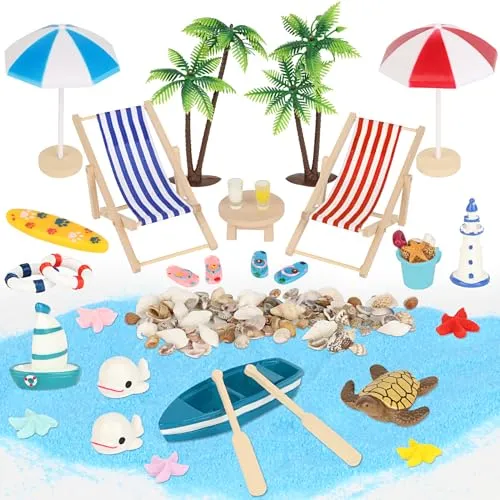 Stück Strand-Mikrolandschaft, Miniliegestuhl Strandkorb Sonnenschirm Kleine Palme Deko,Mini-Strand-Set, Mini-Dekorationen, Sommer Mini Muschel, Geeignet Für DIY, Einzigartiges Geschenk (A-32PCS) 32