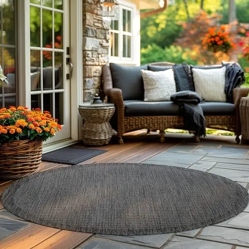 Carpettex In & Outdoor Teppich Wetterfest 120 cm Rund Schwarz - Sisal Optik Balkon Teppich Waschbar, Wasserfest und Flachgewebe - Ideal als Teppich für Küche, Terrasse, Garten und Camping