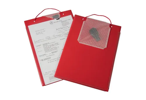 Eichner Auftragstasche Edge rot DIN A4 - 10 Stück - Klarsicht- & Einstecktasche mit Schlüsselfach, robust und stabil durch neuartige Umbugverschweißung, ideal zur Aufbewahrung von Werkstattaufträgen und Fahrzeugscheinen.