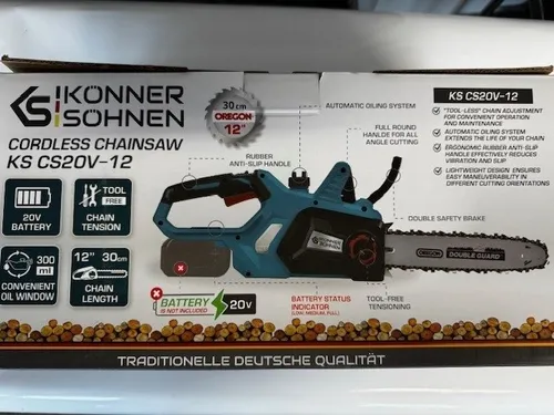 Akku-Kettensäge KS CS20V-12 - Kettensägen mit automatischer Kettenschmierung und werkzeuglosem Kettenspannmechanismus für optimale Schnittleistung und Benutzerfreundlichkeit.