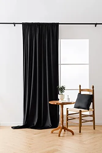 Cotton Market Velours Gardinen 270x140 cm - Vorhänge für Fenster und Balkontür - Vorhang für das Haus auf Band - Vorhang Blickdicht - Gardinen Stange Curtains - Verdunkelungsvorhang - Schwarz