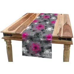 Abakuhaus Tischläufer Esszimmer Küche Rechteckiger Dekorativer Tischläufer, Vintage Blumen Antike Blüten grau|schwarz 40 cm x 300 cm